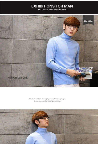 Cashmere Wool Solid Autumn Winter Men's Warm Turtleneck Knit Loose Long Sleeve Sweater Casual Comfortable Pullover Thick Sweater