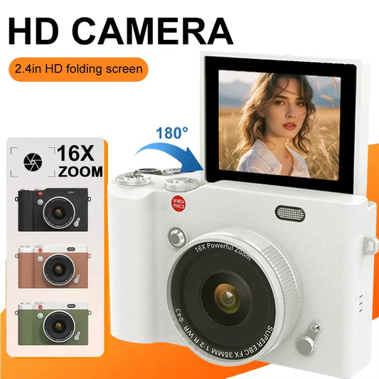 CCD Retro Video Recorder 4K Digital Camera 2.4 Inch 16X Digital Zoom 180° Flip Screen Selfile Compact Digital Photography Camera.