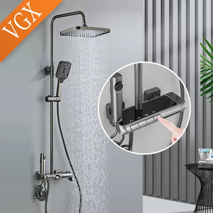 VGX LED Digital Shower System Modern Bathroom Temperature Display Shower Faucet Set Rainlfall Bathroom Mixer Bidet Shower Set