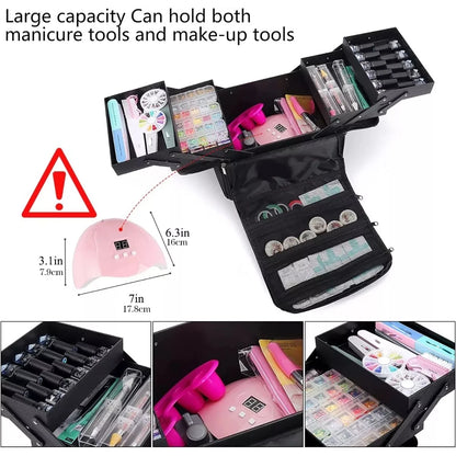 Folding Manicurist Toolbox Portable Cosmetic Bag Travel Makeup Case.