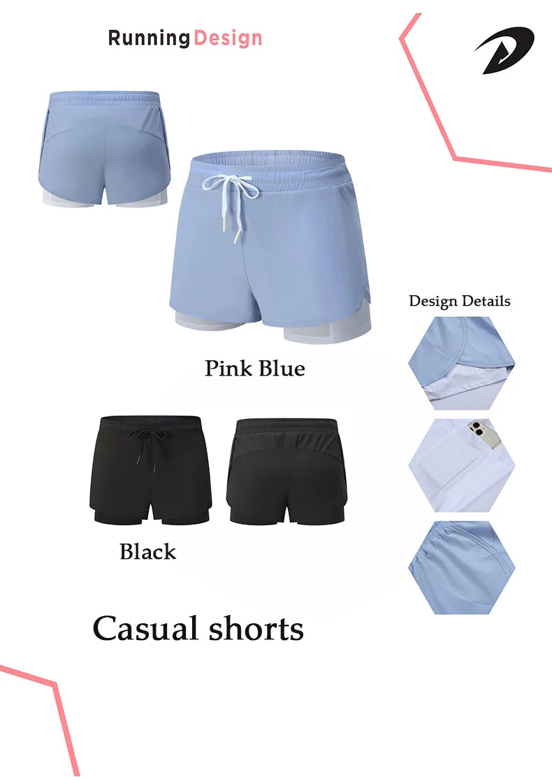 Women Shorts Mesh Outdoors Sports Running Gym Yoga Shorts Bilayer Mesh Yoga Sports Shorts Female Sports Running Gym Yoga Shorts.