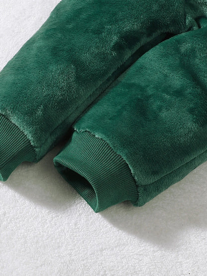 Baby Boy Autumn And Winter Cartoon Dinosaur Embroidery Hoodie Plush Two-piece Set.