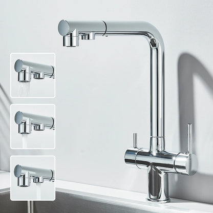 Filtered Kitchen Sink Faucet Pull Out Spray 360 Rotation Water Filter Tap Dual Sprayer Drinking Water Tap Vessel Sink Mixer