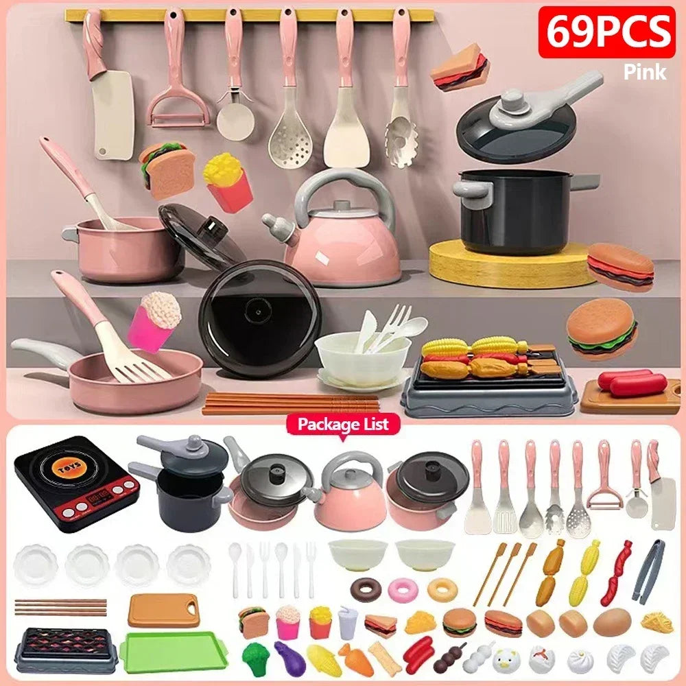 Kids Kitchen Toys Set 92/86/69/59PCS Play Kitchen Accessories Kit with Play Pots Pretend Food Cooking Toy Toddler Girls Boy Gift