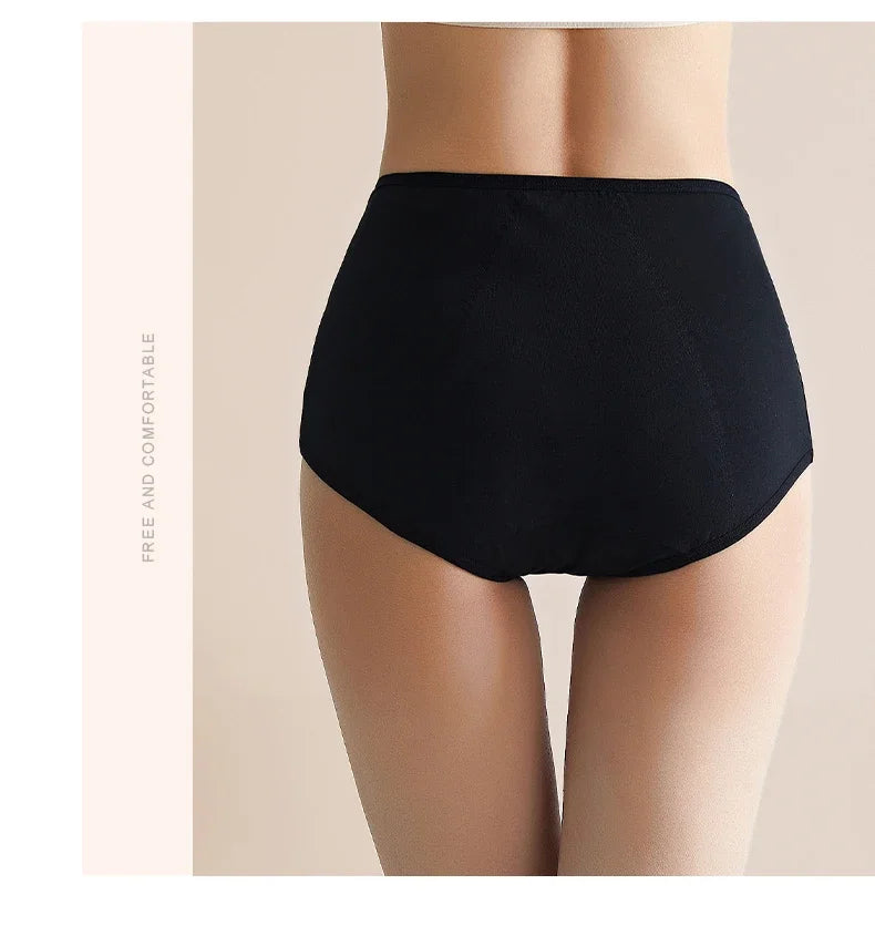 High Waist Period Underwear for Women | Cotton Leak Proof Panties | Anti-Overnight Flow | Plus Size M-4XL (Black/Beige).