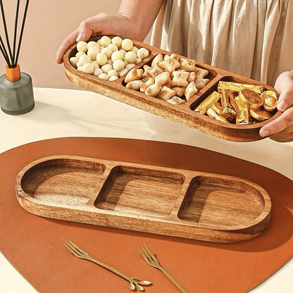 Acacia Wood Multipurpose Food Display Tray, Segmented Serving Platter for Kitchen Use, Snacks, Desserts Tray Home Decor.