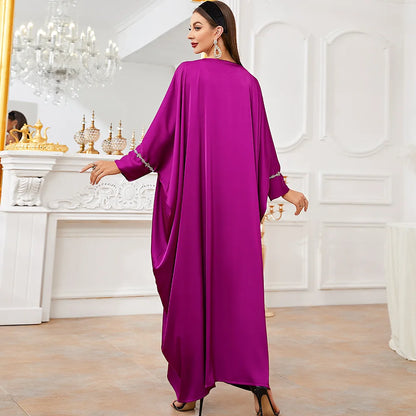 Uni Tassel Gradient Dubai Muslim Abaya For Woman O-Neck Elegant Casual Loose Moroccan Saudi Kebaya Fashion Party Dress 2024