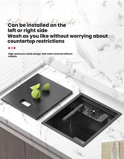 Household Small Hidden Kitchen Sink Stainless Steel Bar Wash Vegetable Basin With Cover Plate and Cup Washer Mini Single Slot