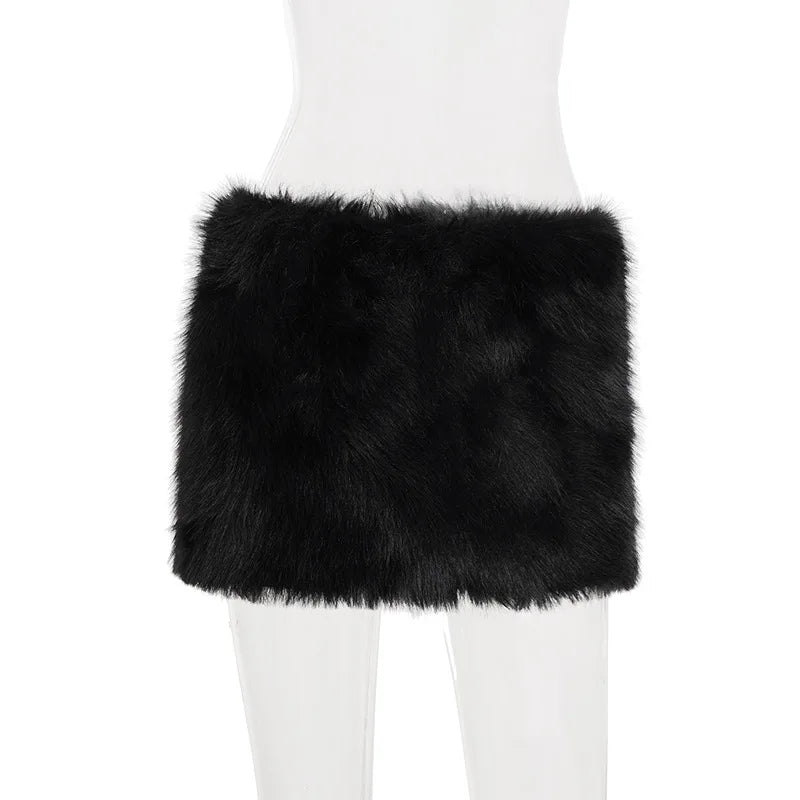 2025 Fall Winter Women Fashion Faux Fur Bodycon Mini Skirts All Matching Basic Casual Streetwear Bottoms Furry Skirt Clubwear.