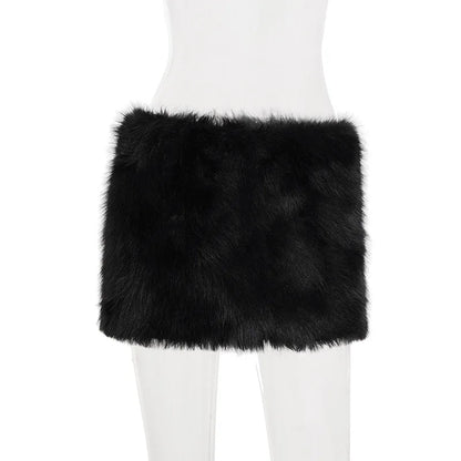 2025 Fall Winter Women Fashion Faux Fur Bodycon Mini Skirts All Matching Basic Casual Streetwear Bottoms Furry Skirt Clubwear.