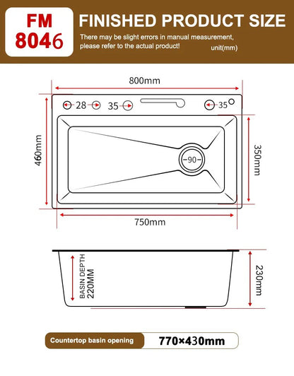 Stainless Steel Waterfall Kitchen Sink Extra Large Single Slot Multifunctional Sinks Digital Display Dishwashing Basin