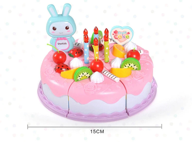 Kids Toy Simulation DIY Birthday Cake Model Kitchen Pretend Play House Cutting Fruit Food Toy for Toddler Children Gift Boy Girl.
