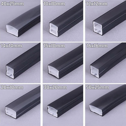 1-5m Black Silicone Tube LED Neon Light DC12V Flexible Recessed Diffuser Channel Waterproof Wall Ceiling Ribbon Rope Strip Light.