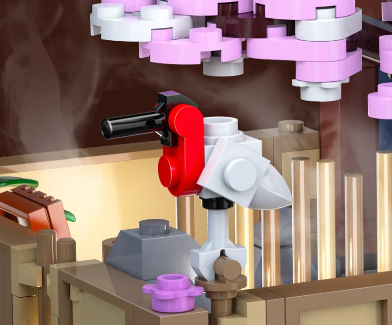 Cada Japanese Sushi HouseBricks Shop LED Japanese Steamed Bun House Building Blocks Summer Cafe cada Toy Street View Series set.