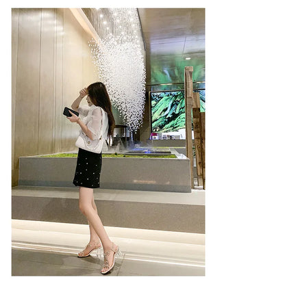 Women;s Sandals Pvc Crystal Flower Shoes for Women Decoration Chunky Heel Sandals Ladies Back Strap Fashion Shoes Female2024.