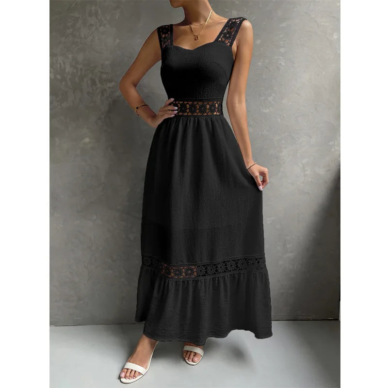 Weiße Lange Kleid Frauen Sommer Sexy Sleeveless Backless Maxi Kleider Damen Elegante Hohle Heraus Spitze Kleid Boho Sommerkleid Vestidos.