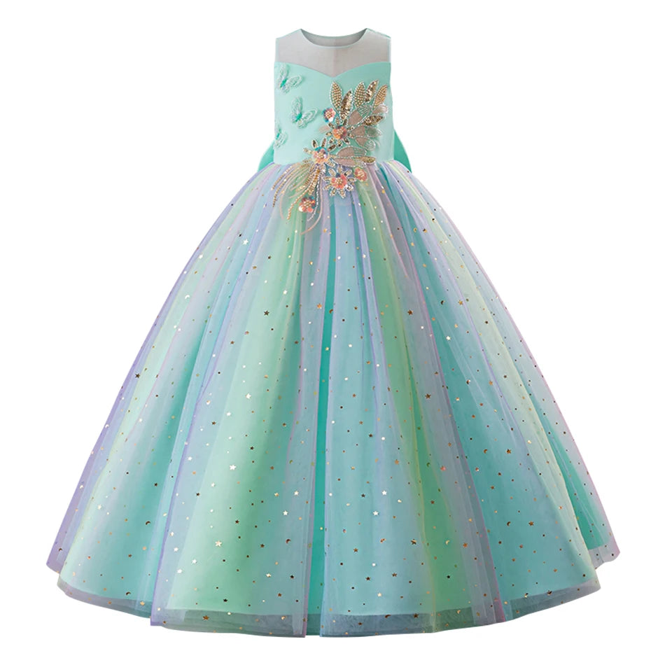 Elegantes, ärmelloses Tüll-Ballkleid für Kinder, Bühnenaufführungen, Hochzeiten, Weihnachten, Mädchenkleider, Mädchen-Prinzessin-Partykleider