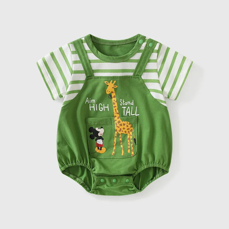 MINISO Mickey Sommer Baby Jungen Kurzarm Klettern Anzug Koreanischen Stil Baumwolle Faux Zwei Stück Säuglingsspielanzug 0-1 jahre Bodys.