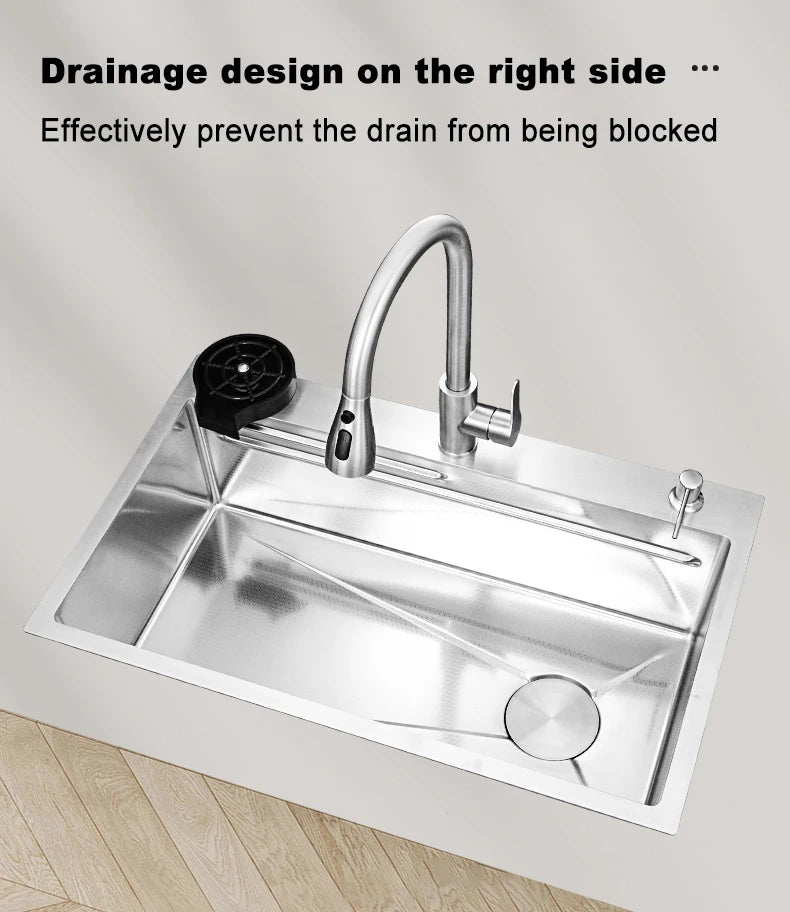 304 Stainless Steel Kitchen Sink Silver Embossed Large Single Slot Home Improvement Multifunction Wash Basin For Kitchen