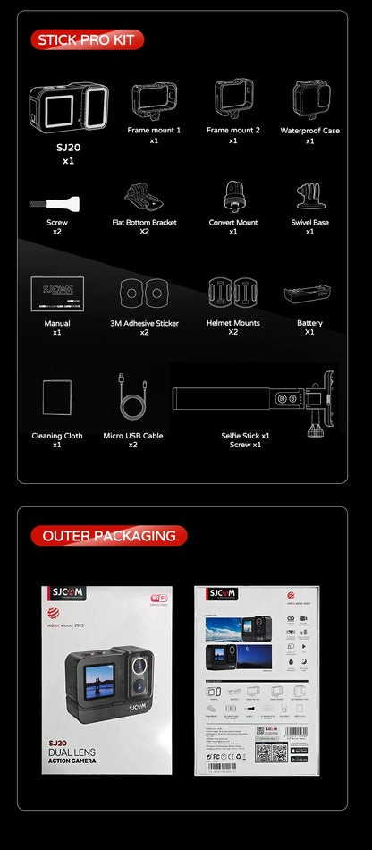 SJCAM SJ20 4K Anti-Shake Action Camera Dual Lens Waterproof 5G WiFi Touch Screen Motion Detection Multifunctional Sports Cam