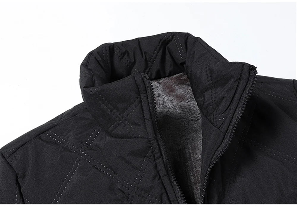 New Windproof Thermal Diamond-Quilted Cotton Jacket Winter Men's Fleece-Lined Thickened Cuff Design Stand-Up Collar Jacket.