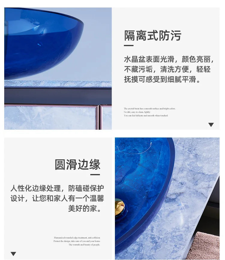 Farbiges, transparentes Badezimmerwaschbecken aus gehärtetem Glas, Hotel, modernes Aufsatzwaschbecken, Waschbecken mit Wasserfall-Wasserhahn, 49 x 35 x 13 cm