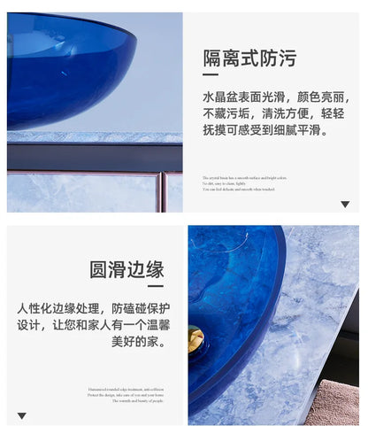 Farbiges, transparentes Badezimmerwaschbecken aus gehärtetem Glas, Hotel, modernes Aufsatzwaschbecken, Waschbecken mit Wasserfall-Wasserhahn, 49 x 35 x 13 cm