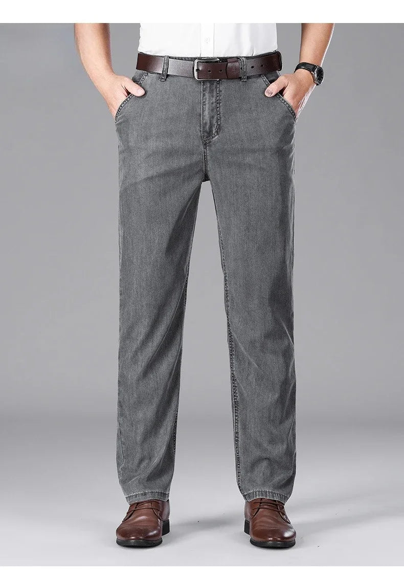 Business Lyocell Jeans Men Summer New Thin Fashion Straight Breathable Brand Pants Male Slim Comfortable  Denim Trousers.