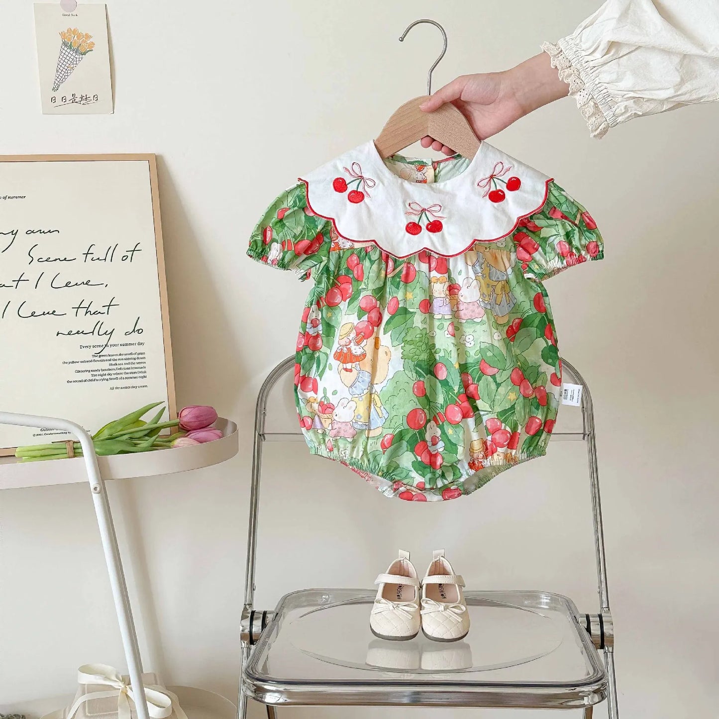 0-2 Jahre Baby Mädchen Kleidung Peter Pan Kragen Kleinkind Mädchen Body & One Piece Bunny Print Baby Mädchen Kleidung.