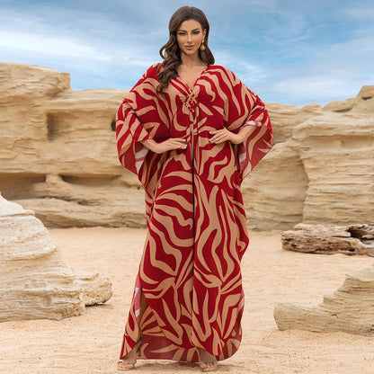 Kaftan-Kleider für Damen, Wellenhals-Badeanzug, Überwurf, Kaftan-Kleid, Übergröße, übergroßes langes Strandkleid