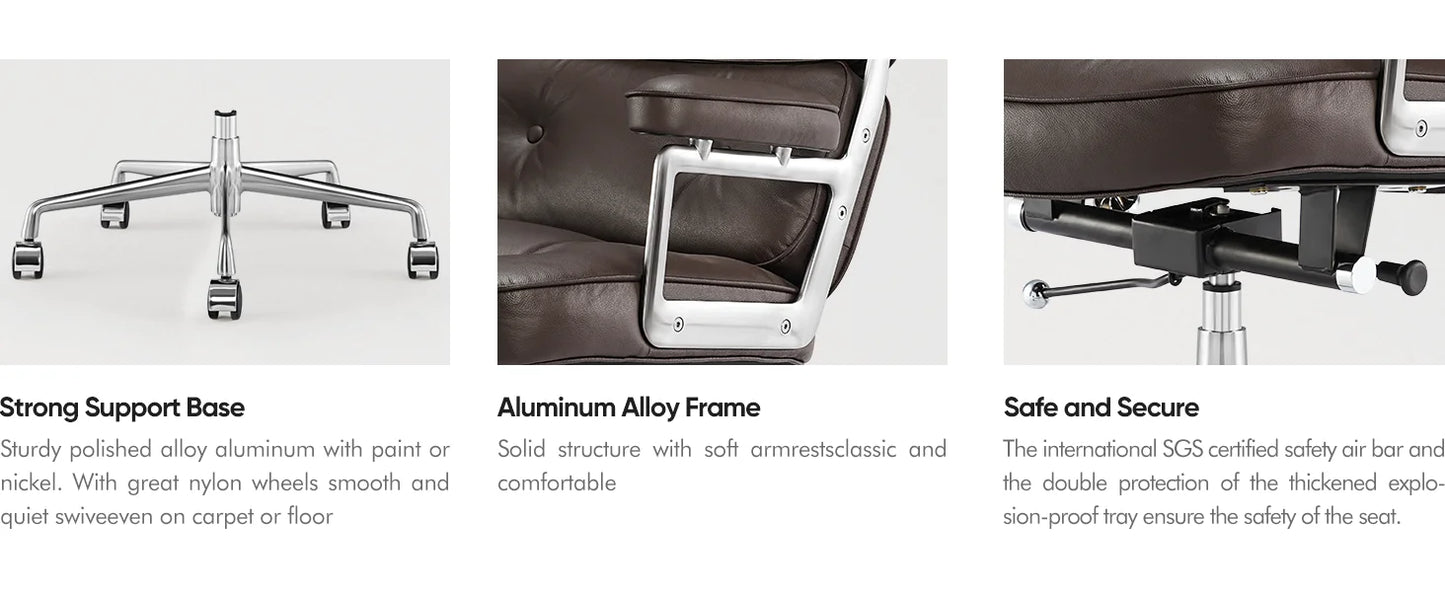 Verstellbarer Bürostuhl aus echtem Leder, Aluminiumlegierung, Sessel, Drehstuhl für Büro, Arbeitszimmer, Wohnzimmer