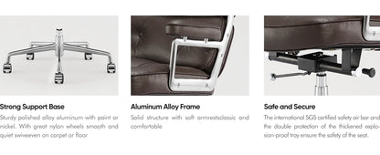 Verstellbarer Bürostuhl aus echtem Leder, Aluminiumlegierung, Sessel, Drehstuhl für Büro, Arbeitszimmer, Wohnzimmer