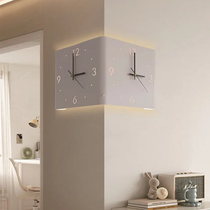 Wohnzimmer Wanduhren Gebogene Ecke Doppelseitige Stille Wanduhren LED Induktion Beleuchtung Uhr Luxus Design Dekor