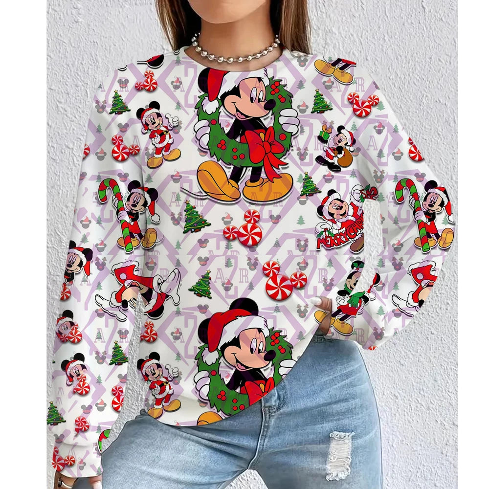 Christmas Disney Mickey Mouse Women's Hoodie American Casual Hoodie Autumn Hip Hop Women's Hoodie Casual Clothing.