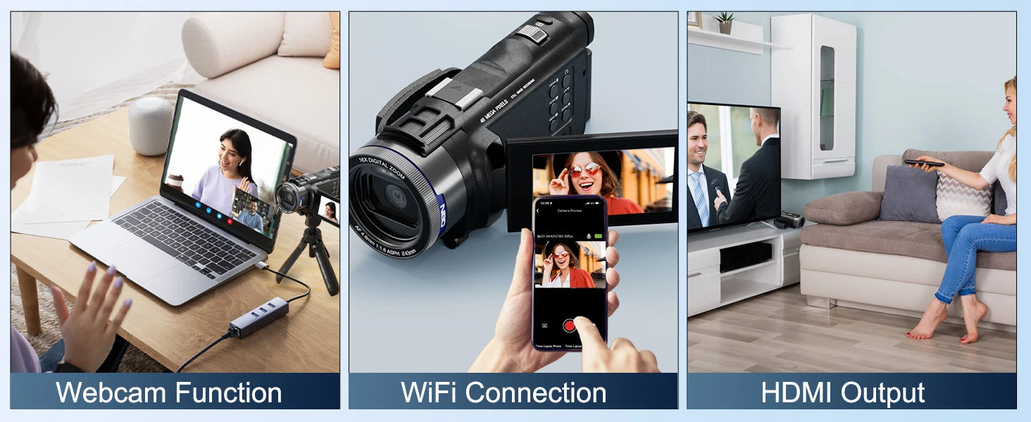 NBD 4K Camcorder Video Camera with 48MP Vlogging Camera With Wi-Fi & App Control,Video Recorder with 3X Battery Life, 16X Zoom.