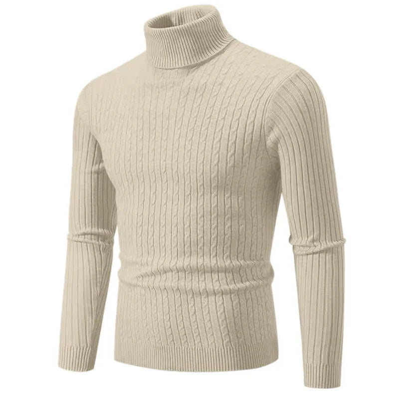 2025 New Men's High Neck Sweater Solid Color Pullover Knitted Warm Casual Turtleneck Sweatwear Woolen Mens Winter Outdoor Tops