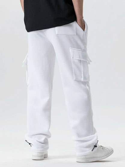 Autumn Men's Cargo Pants Loose Straight Trousers Multi-Pockets Drawstring Casual Sports Pants Solid WorkWear Joggers Long Pants.