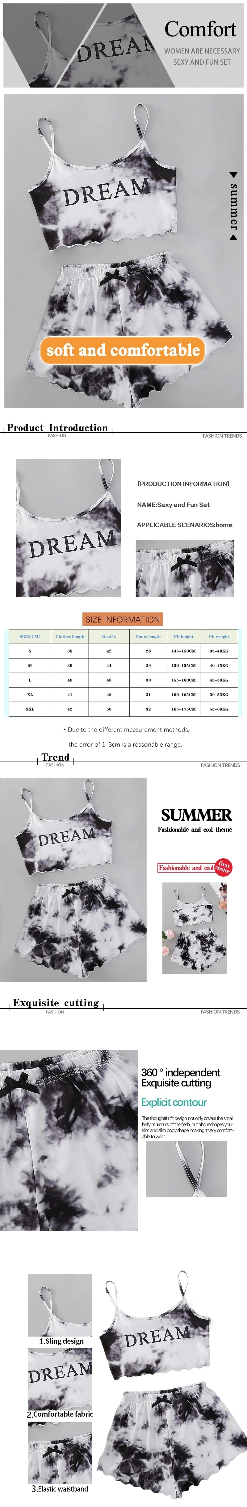 Y2K Tie Dye Dream Grafik-Pyjama-Set für Damen, Cami-Crop-Top und Shorts, zweiteilige Nachtwäsche, Loungewear, sexy Salatbesatz, neu und heiß.