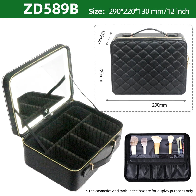 Large Capacity Makeup Case with LED Mirror Multiple Size Options Cosmetic Box LED Mirror Makeup Storage Box for Beauty Salons