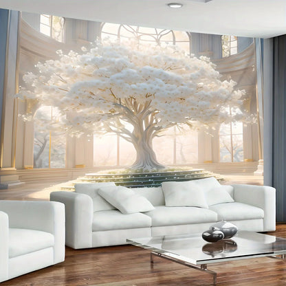 Large Romantic White Tree of Life Tapestry Anti Wrinkle and Fade Resistant Wall Hanging For Dormitory Elegant Home Decor.