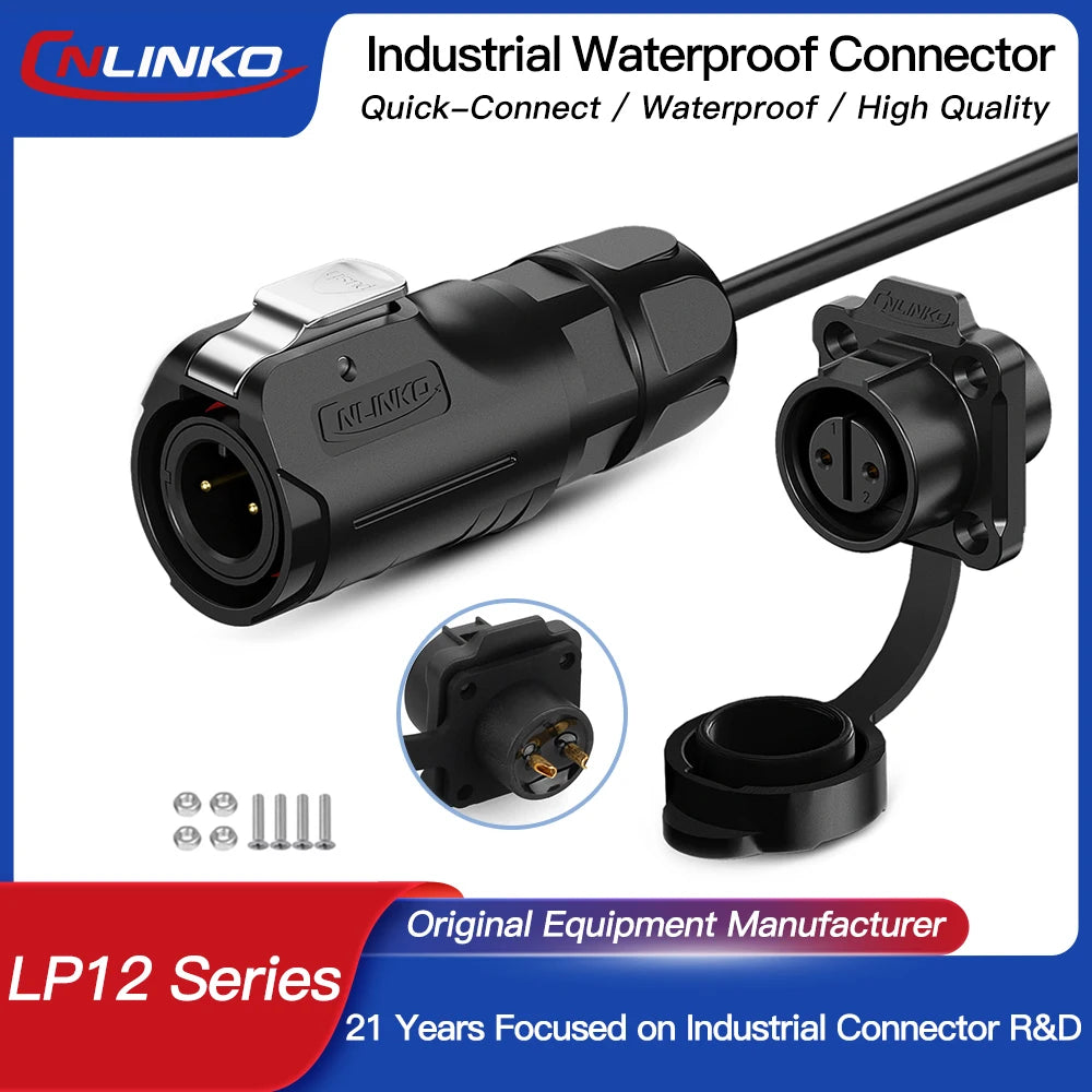 CNLINKO LP12 2~8 Pin Circular Connector with 1 Meter Cable Assemblies IP68 Waterproof Outdoor Industrial Electrical Connector.