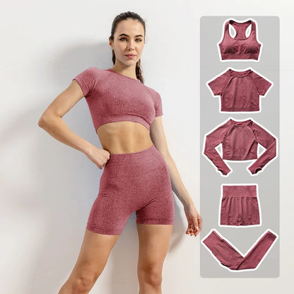 Women Vital Seamless Yoga Fitness Clothing Set High Waist Gym Leggings Crop Tops Sports Tracksuit Plush Up Sports Outfits