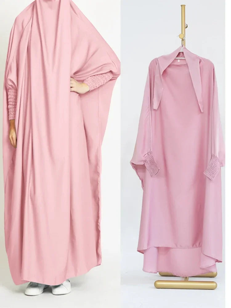 Ramadan Muslim Robe 2 Piece Set Mommy & Kids Prayer Garment Hijab Dress Women Girls Hooded Abaya Niqab Islam Dubai Eid jilbab