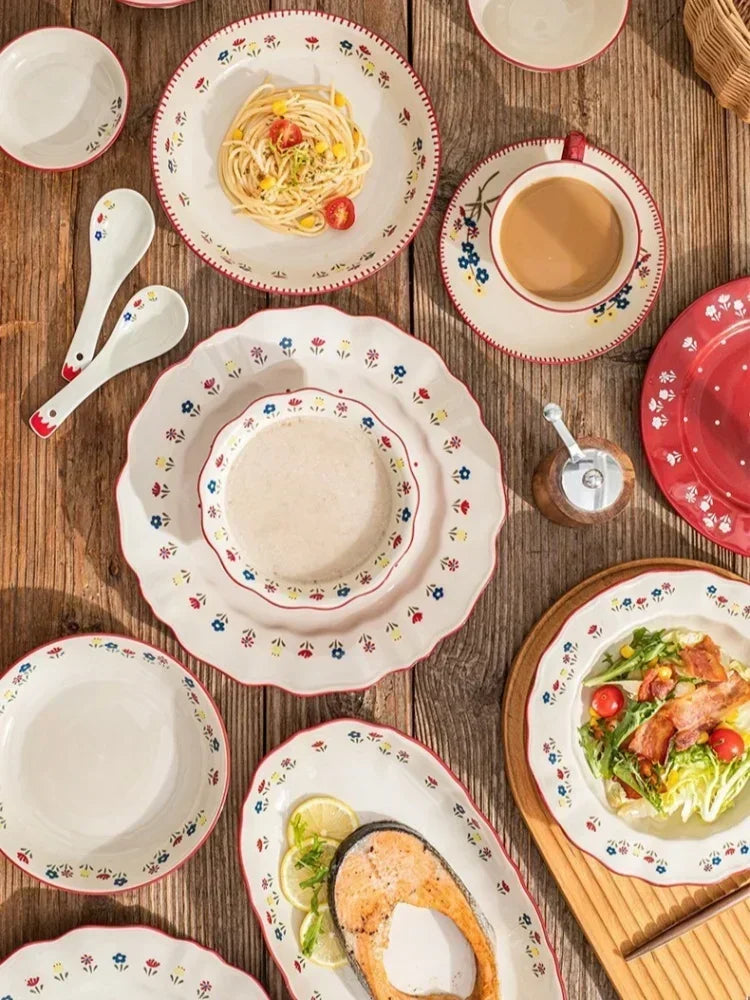 SOLECASA Pastoral Style Ceramic Tableware Soup Bowl Salad Bowl Dish Pasta Dessert Plates Dinnerware Dinnerware Table Decoration.