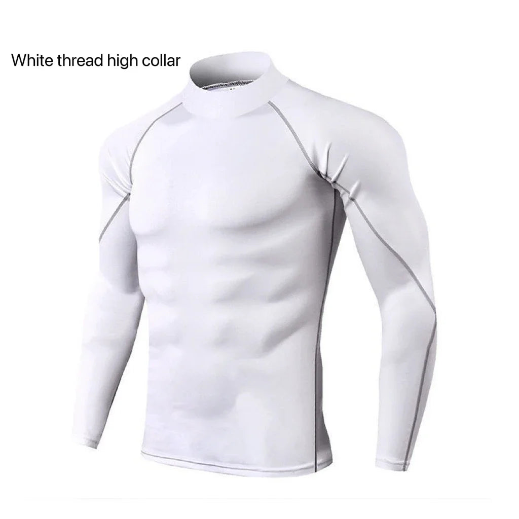 Men's Quick Dry Running T-shirt Workout Compression Shirt Turtleneck Long Sleeve Rash Guard Gym Base Layer Athletic Undershirt.