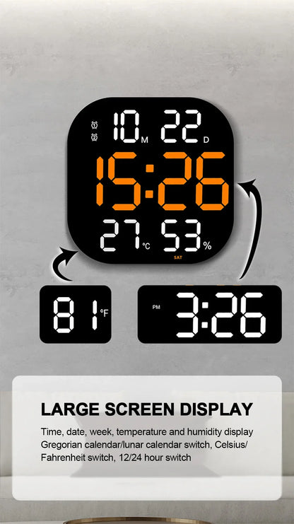 13 Zoll LED große digitale Wanduhr mit Fernbedienung TEMP Luftfeuchtigkeit Woche Auto Dimmer 12/24H Wecker für Home Office Dekor