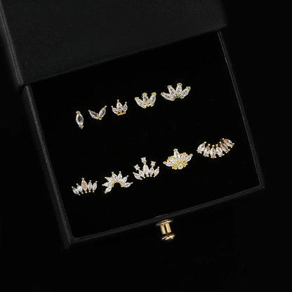 1pc Tragus Piercing Ear Stud Earring For Women Girls Cubic Zirconia Crown Small Helix Pierced Gold Color Ear Accessories Gifts.