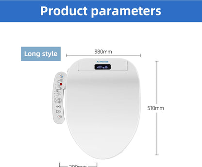 Intelligenter, länglicher Toilettensitzbezug – beheizt, wassersparend, automatische Reinigungsdüse, langsam schließend, trocken, LED-Licht für modernes Badezimmer