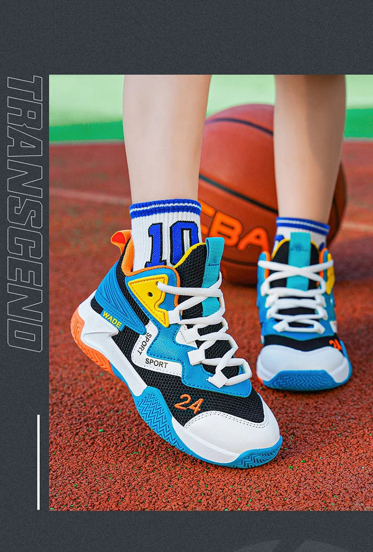 Children Basketball Shoes for Boys Girls Kids Teenagers Breathable Non-slip Lace Up Indoor Outdoor Training Sneakers Tennis Shoe