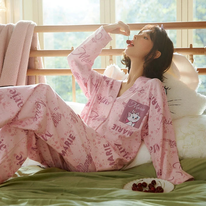 Herbst Winter Pyjamas Set für Frauen Kawaii Druck Nachtwäsche Anzug für Mädchen Mode Restlong Ärmel V-Ausschnitt Frau Pyjamas Set.